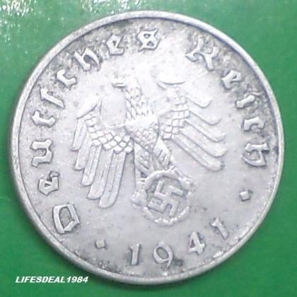 1941 D MUNICH MINT NAZI WORLD WAR HITLERs ERA 10 Reichpennig coin