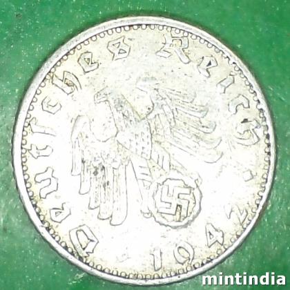 1942 A NAZI 50RP WW 2 HITLER ERA  SWASTIKA BERLIN MINT COIN