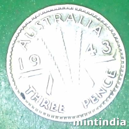 1942 AUSTRALIA SILVER 3 PENCE GEORGE VI COIN EF216