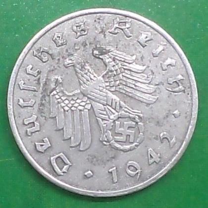 1942 J HAMBURG MINT NAZI WORLD WAR HITLERs ERA 5 Reichpennig coin