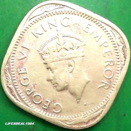 1943 2 ANNA KGVI King George VI  BOMBAY MINT Commemorative coin