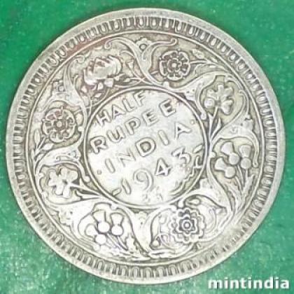 1943  LAHORE MINT KGVI HALF RUPEE SILVER COIN JK199