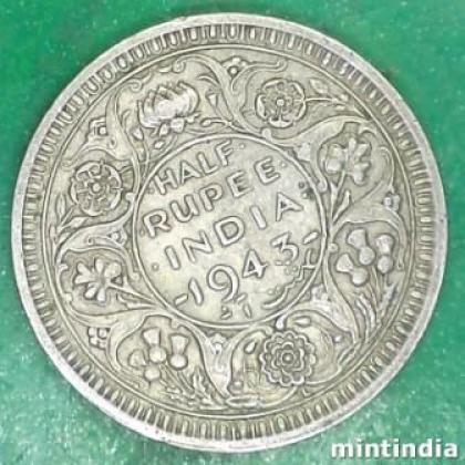 1943  LAHORE MINT KGVI HALF RUPEE SILVER COIN JK209