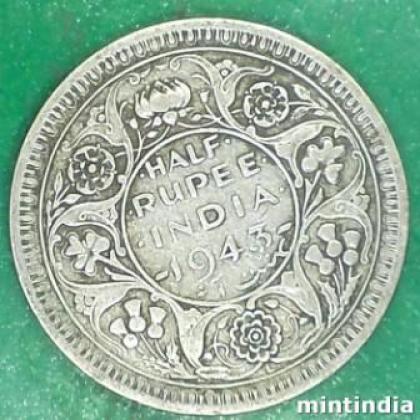 1943  LAHORE MINT KGVI HALF RUPEE SILVER COIN JK269