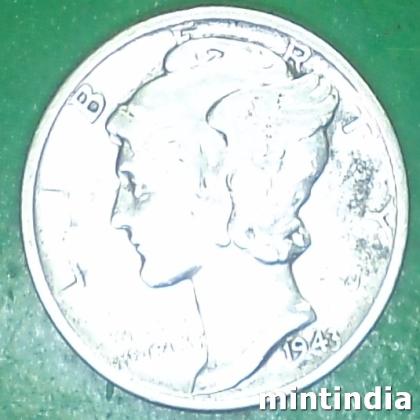1943  SILVER USA Philadelphia MINT  ONE DIME COIN EF236