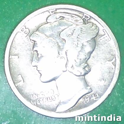 1943 D SILVER USA DENVER MINT ONE DIME COIN EF273