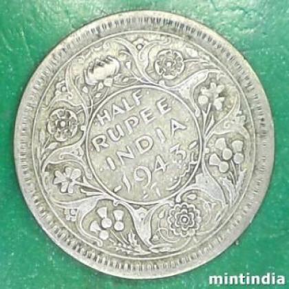 1943 LAHORE MINT KGVI HALF RUPEE SILVER COIN JK179