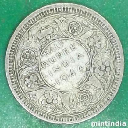 1944 LAHORE MINT KGVI HALF RUPEE SILVER COIN JK259