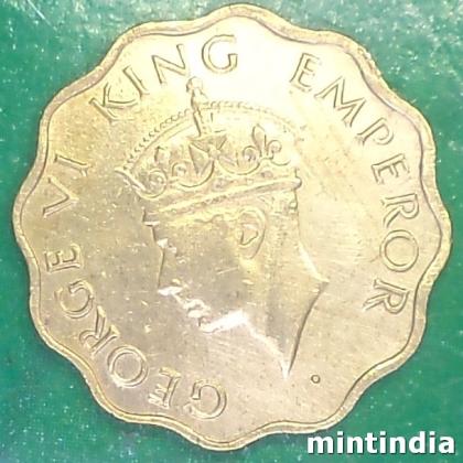 1944 ONE ANNA KGVI 2nd portrait  large crown low relief BRITISH INDIA BOMBAY MINT COIN EF304