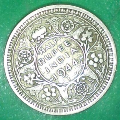 1944 SILVER HALF RUPEE KGVI LAHORE MINT COIN no 249