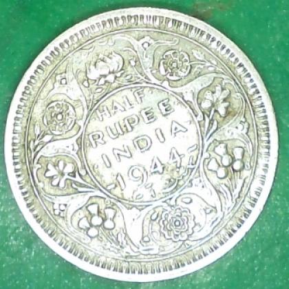 1944 SILVER HALF RUPEE KGVI LAHORE MINT COIN no 250