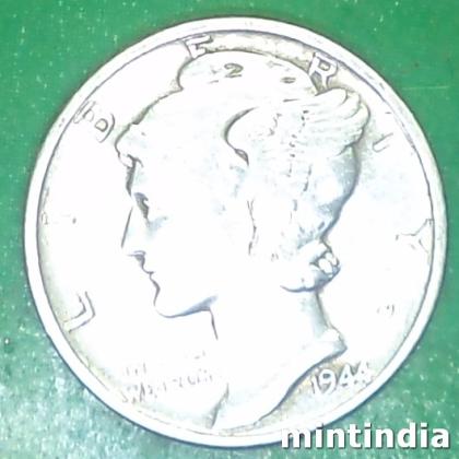 1944 USA SILVER ONE DIME MERCURY Philadelphia MINT COIN EF276