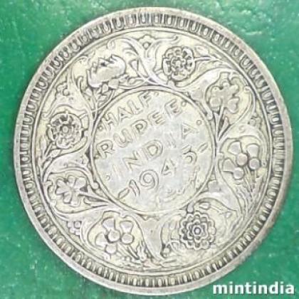 1945 BOMBAY MINT KGVI HALF RUPEE SILVER COIN JK219