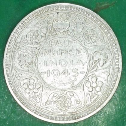 1945 BOMBAY MINT KGVI HALF RUPEE SILVER COIN no 240