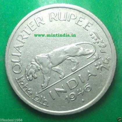 1946 British India 1/4 Quarter Rupee KGVI King Geprge VI Commemorative coin