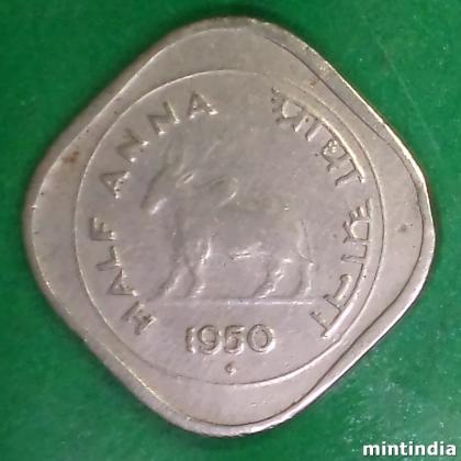 1950 HALF ANNA BULL BOMBAY MINT COIN EF50