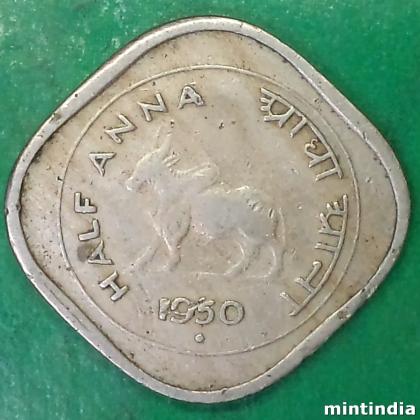 1950 HALF ANNA BULL BOMBAY MINT COIN EF47