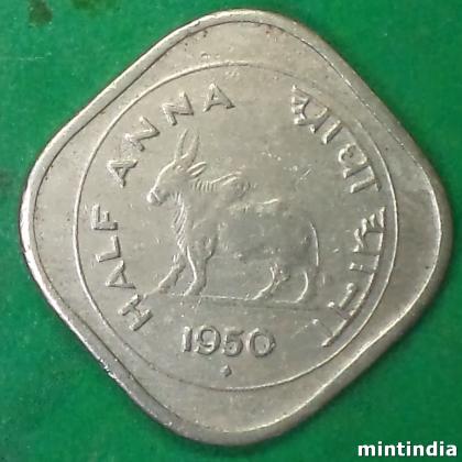 1950 HALF ANNA BULL BOMBAY MINT COIN EF49