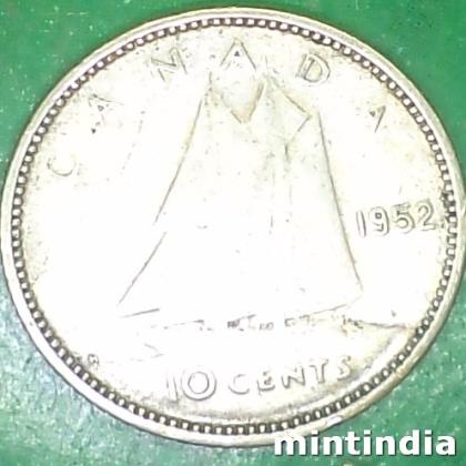 1952 CANAD SILVE 10 CENTS George VI COIN EF286