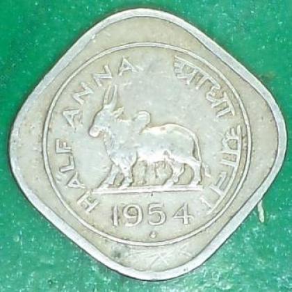 1954 HALF ANNA BOMBAY MINT BULL COIN JK200