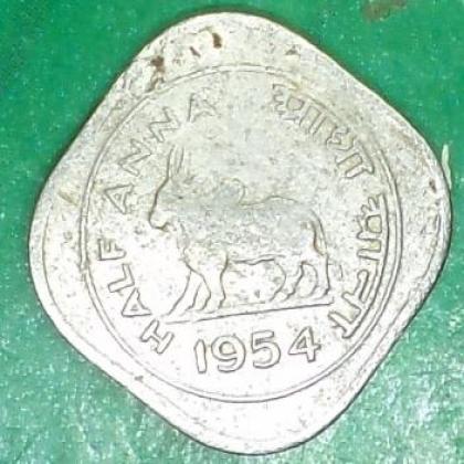 1954 HALF ANNA KOLKATA MINT BULL COIN JK120