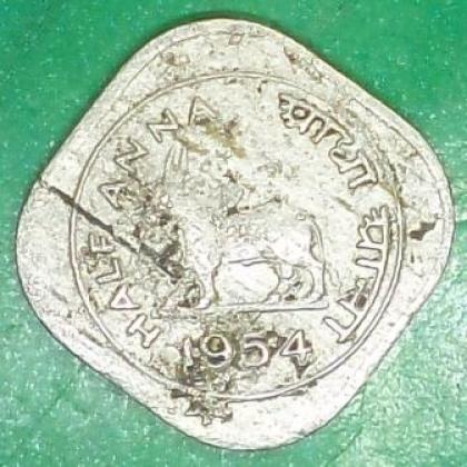 1954 HALF ANNA KOLKATA MINT BULL COIN JK40