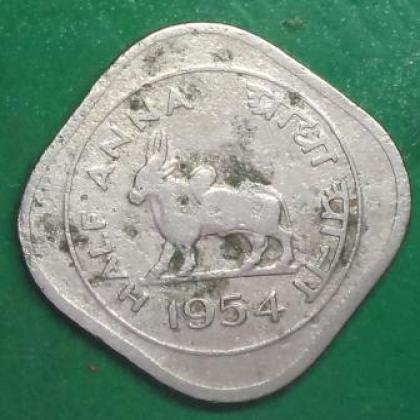 1954 HALF ANNA KOLKATA MINT BULL COIN JK59