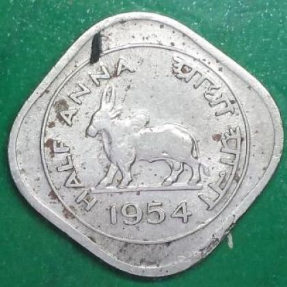 1954 HALF ANNA KOLKATA MINT BULL COIN JK66