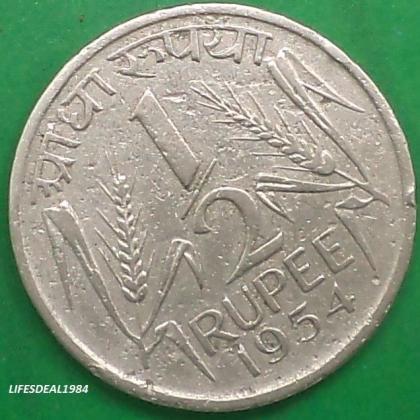 1954 RAREST 1/2  HALF RUPEE ( 50 PAISE ) REPUBLIC INDIA COIN