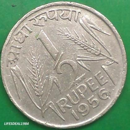 1956 RAREST 1/2  HALF RUPEE ( 50 PAISE ) REPUBLIC INDIA COIN