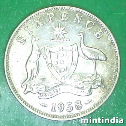 1958 AUSTRALIA SIX PENCE ELIZABETH II WITH F D SILVER COIN EF272