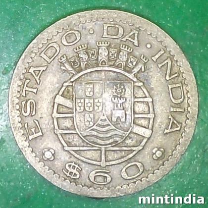 1958 PARTUGUESE INDIA Lisbon, Portugal mint 60 CENTAVOS ESCUDO COIN EF135