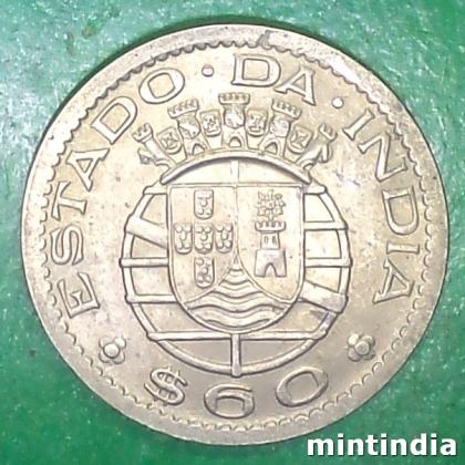 1958 PARTUGUESE INDIA Lisbon, Portugal mint 60 CENTAVOS ESCUDO COIN EF138