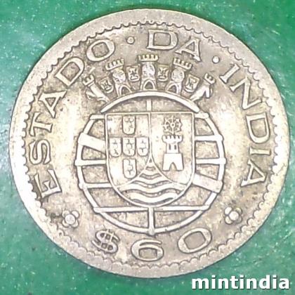 1958 PARTUGUESE INDIA Lisbon, Portugal mint 60 CENTAVOS ESCUDO COIN EF142
