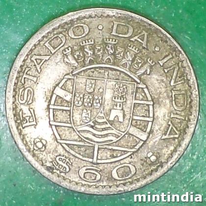 1958 PARTUGUESE INDIA Lisbon, Portugal mint 60 CENTAVOS ESCUDO COIN EF144