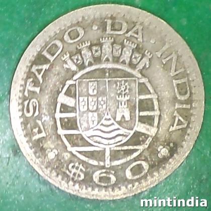 1959 PARTUGUESE INDIA Lisbon, Portugal mint 60 CENTAVOS ESCUDO COIN EF139