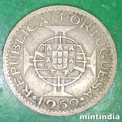 1959 PARTUGUESE INDIA Lisbon, Portugal mint 60 CENTAVOS ESCUDO COIN EF145