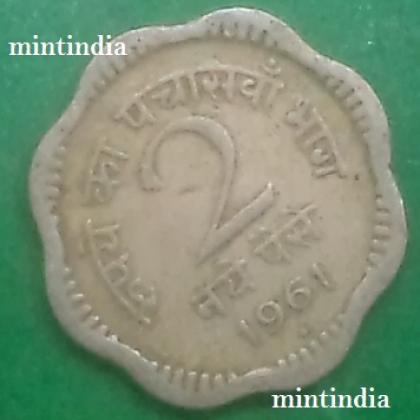 1961 2 PAISE HEAVY CU NICKEL BOMBAY MUMBAI MINT COIN