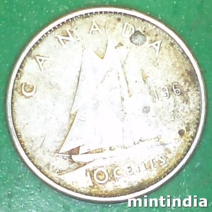 1962 CANADA SILVER 10 Cents  Elizabeth II 1st portrait COIN EF290