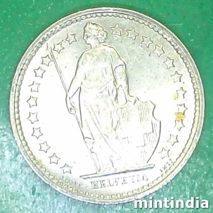 1963 SWIZERLAND SILVER HALF FRANK Helvetia Standing COIN EF230