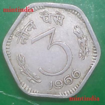 1966 3 PAISE ALLUMINIUM CALCUTTA  KOLKATA MINT COIN