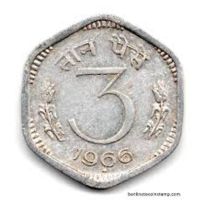 1966 BOMBAY MINT 3 PAISE ALUMINIUM COIN
