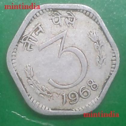 1968 3 PAISE ALLUMINIUM CALCUTTA  KOLKATA MINT COIN