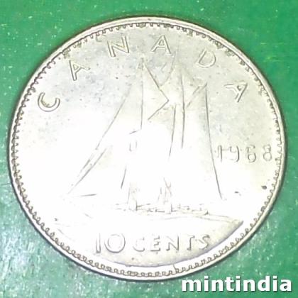 1968 CANADA SILVER 10 Cents  Elizabeth II 2nd portrait, Modified reverse OTTAWA MINT COIN EF267