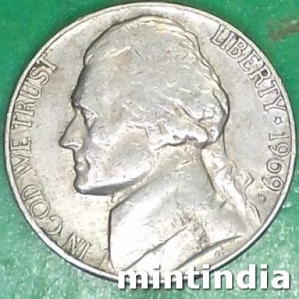 1969 USA 5 CENT Jefferson Nickel 1st portrait COIN JK 195