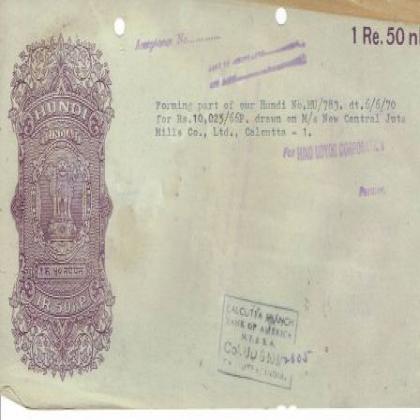 1970 BANK OF AMERICA KOLKATA HUNDI nO 30