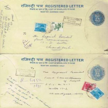 1979 REGISTERED LETTER REGN 225 COLLECTIBLES POSTAGE SET OF TWO RT120