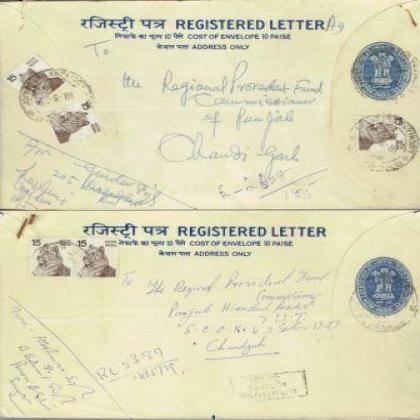 1979 REGISTERED LETTER REGN 225 COLLECTIBLES POSTAGE SET OF TWO RT144