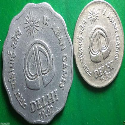 1982 25 Paise and 10 paise DELHI ASIAN GAME Commemorative coin 2 coins lot