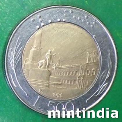 1986 ITALY 500 LIRA BIMETAL COIN JK321
